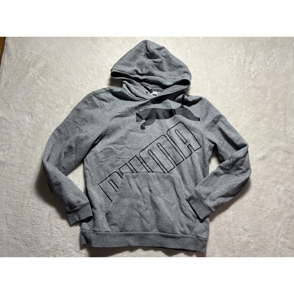 Puma Cross Logo Gray Hoodie Sweatshirt Long Sleeve Size Small